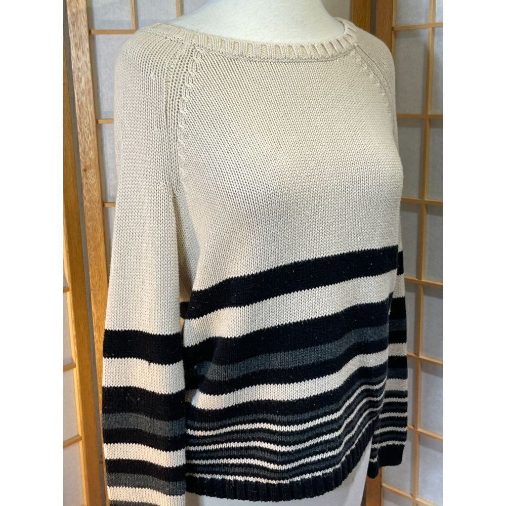 Covered by Suss Extra Small Cream & Navy Striped Cotton Blend Knit Sweater